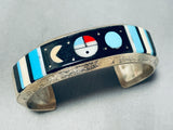 Thicker Signed Vintage Native American Navajo Turquoise Inlay Sterling Silver Bracelet-Nativo Arts