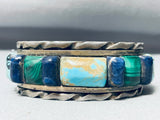 Heavy 100 Gram Vintage Native American Navajo #8 Turquoise Inlay Sterling Silver Bracelet-Nativo Arts
