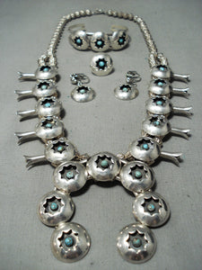 Snake Eyes Turquoise Vintage Native American Navajo Sterling Silver Squash Blossom Necklace-Nativo Arts