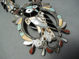 Native American Biggest Best Vintage Zuni Turquoise Owl Sterling Silver Squash Blossom Necklace-Nativo Arts