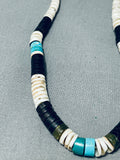 Native American Amazing Vintage Santo Domingo Turquoise Jet Shell Sterling Silver Necklace-Nativo Arts