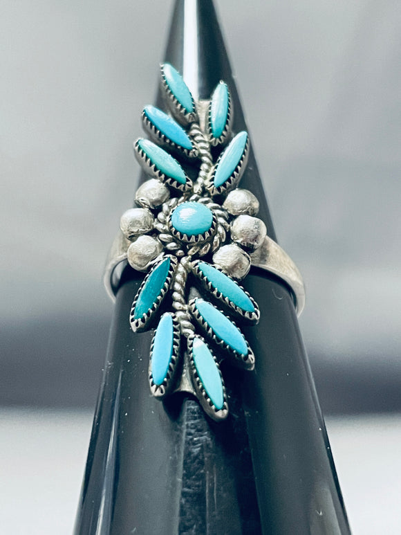Amazing Vintage Native American Zuni Blue Gem Turquoise Sterling Silver Ring-Nativo Arts