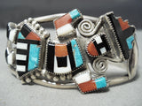 Intricate Dancing Kachina Vintage Native American Zuni Turquoise Sterling Silver Bracelet-Nativo Arts