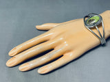Native American Incredible Vintage Running Bear Green Gaspeite Sterling Silver Bracelet-Nativo Arts