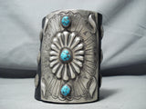 Incredible Vintage Native American Navajo Morenci Turquoise Sterling Silver Bowguard Old-Nativo Arts