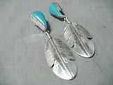 Extreme Detail Feather Master Native American Navajo Sterling Silver Turquoise Earrings-Nativo Arts