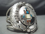 One Of The Most Unique Vintage Native American Zuni Turquoise Inlay Sterling Silver Bracelet-Nativo Arts