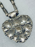 Huge Heart Vintage Native American Navajo Sterling Silver Hand Tooled Necklace-Nativo Arts