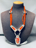 The Most Intricate Native American Zuni Coral Sterling Silver Inlay Necklace-Nativo Arts