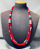 Incredible Singer Native American Navajo Sterling Silver Turquoise Coral Necklace-Nativo Arts