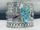 Amazing San Felipe Signed Blue Diamond Turquoise Sterling Silver Huge Bracelet-Nativo Arts