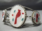 Detailed Vintage Native American Navajo Zuni Sterling Silver Peark Cardinal Bracelet Old-Nativo Arts