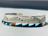Pueblo Geomtric Vintage Native American Navajo Turquoise Inlay Sterling Silver Bracelet-Nativo Arts
