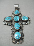 Quality Big Vintage Zuni Native American Sterling Silver Turquoise Cross Pendant-Nativo Arts