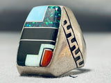 Heavy Chunky Men's Vintage Native American Navajo Turquoise Inlay Sterling Silver Ring-Nativo Arts