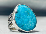 Remarkable Native American Navajo Kingman Turquoise Sterling Silver Ring-Nativo Arts