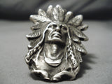 Colossal Detailed Native American Navajo Sterling Silver Cheif Huge Ring-Nativo Arts