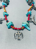 Very Unique Vintage Southwest Vintage Turquoise Sterling Silver Charm Necklace-Nativo Arts