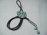 Chunky Dunky Green Spiderweb Turquoise Vintage Native American Navajo Sterling Silver Bolo Tie-Nativo Arts