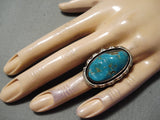 Huge Bea Johnson Vintage Native American Navajo Turquoise Sterling Silver Ring-Nativo Arts