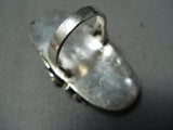 Huge Authentic Vintage Native American Navajo Green Turquoise Sterling Silver Leaf Ring Old-Nativo Arts