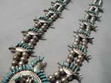 Petite Vintage Native American Zuni Native Turquoise Sterling Silver Squash Blossom Necklace-Nativo Arts