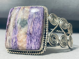 One Of The Best Native American Navajo Charoite Sterling Silver Swirl Bracelet Cuff-Nativo Arts