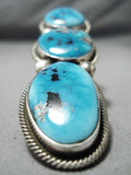 One Of Biggest Craziest Native American Navajo Carico Lake Turquoise Sterling Silver Ring-Nativo Arts