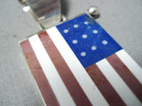 Tremendous Navajo Lapis Sterling Silver Usa Flag Pendant Native American-Nativo Arts