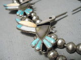 One Of Best Vintage Native American Zuni Inlay Turquoise Sterling Silver Squash Blossom Necklace-Nativo Arts