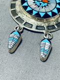 One Of The Most Unique Vintage Native American Zuni Turquoise Inlay Sterling Silver Necklace-Nativo Arts