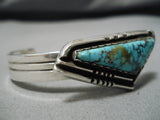 Stunning Vintage Native American Navajo Triangular Spiderweb Turquoise Sterling Silver Bracelet-Nativo Arts