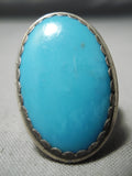 Outstanding Vintage Native American Hopi Blue Gem Turquoise Sterling Silver Ring-Nativo Arts