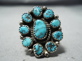Maravelous Vintage Native American Navajo Turquoise Cluster Sterling Silver Ring Old-Nativo Arts