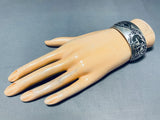 Native American Completely Hand Carved Vintage Navajo Sterling Silver Native Woman Bracelet-Nativo Arts