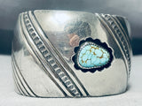 Oblique Work Vintage Native American Navajo #8 Turquoise Sterling Silver Bracelet Old-Nativo Arts