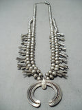 Early Vintage Native American Navajo Cerrillos Turquoise Sterling Silver Squash Blossom Necklace-Nativo Arts