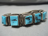 Magnificent Vintage Native American Navajo Square Turquoise Sterling Silver Bracelet-Nativo Arts