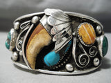 Huge Vintage Native American Navajo Morenci Turquoise Sterling Silver Bracelet Old-Nativo Arts