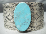 Native American Huge Oval Turquoise Wide Hand Stamped Sterling Silver Geometric Bracelet Cuff-Nativo Arts