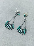 Early 1900s Vintage Native American Zuni Blue Gem Turquoise Needlepoint Sterling Silver Earrings-Nativo Arts