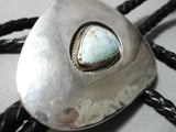 Amazing Vintage Native American Navajo #8 Turquoise Sterling Silver Bolo Tie Old-Nativo Arts