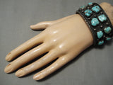 Huge And Heavy!! Vintage Native American Navajo Spiderweb Turquoise Sterling Silver Bracelet Old-Nativo Arts
