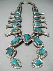 Women's Vintage Native American Navajo Rare Turquoise Sterling Silver Squash Blossom Necklace-Nativo Arts