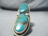 Colossal Native American Navajo Turquoise Mountain Turquoise Sterling Silver Ring-Nativo Arts