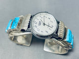 Superb Vintage Native American Navajo 10 Square Cut Turquoise Sterling Silver Watch Bracelet-Nativo Arts