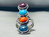 Colorful Native American Navajo Sleeping Beauty Turquoise Lapis Sterling Silver Ring-Nativo Arts