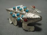 Important Vintage Native American Navajo Sterling Silver Turquoise Horned Toad Pin-Nativo Arts