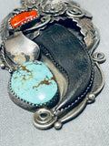 Authentic Vintage Native American Navajo Turquoise Coral Sterling Silver Necklace-Nativo Arts