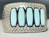 Signed Wide Unique Shape Turquoise Vintage Native American Navajo Sterling Silver Bracelet-Nativo Arts